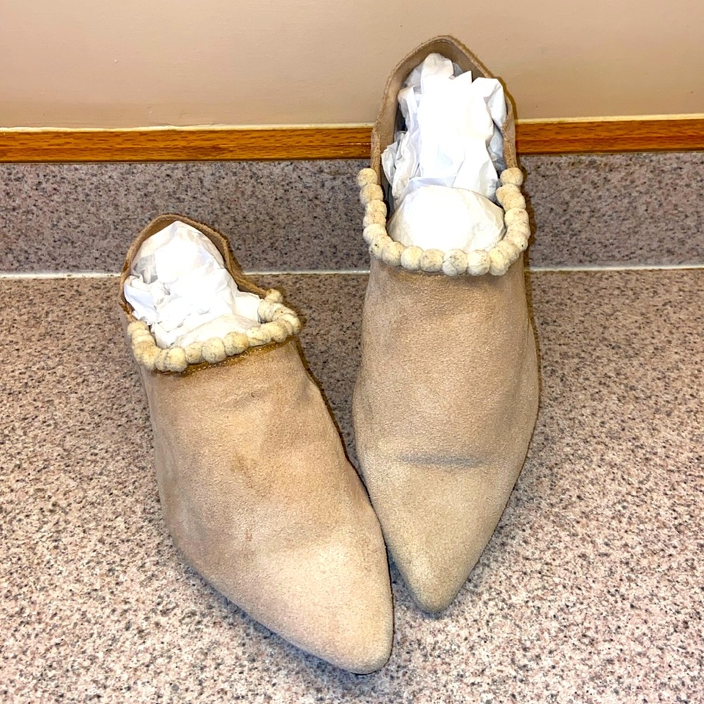 ZARA Trafaluc Leather Loafer with Decorative Pom Pom Balls